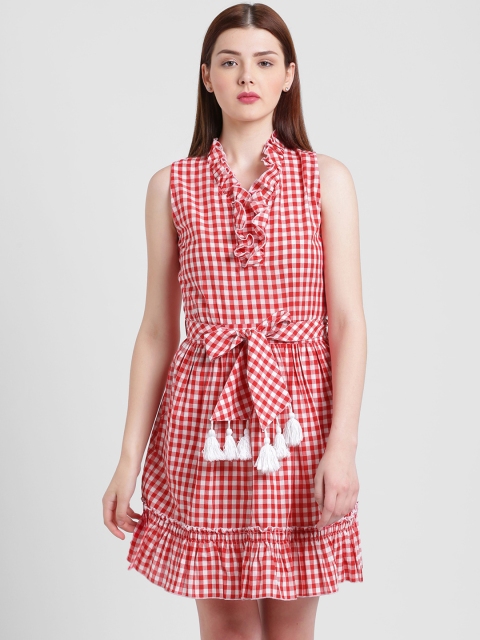 

Texco Women Red & White Checked Fit and Flare Dress