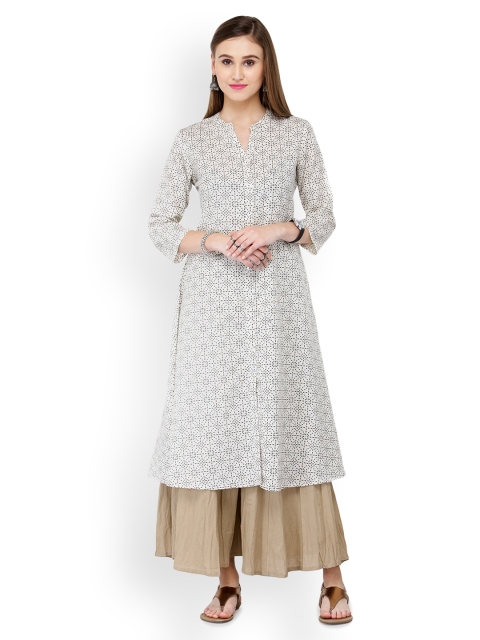 

Varanga Women White & Beige Printed Kurta with Palazzos