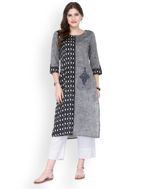 

Varanga Women Grey & White Printed Kurta with Trousers