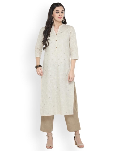 

Varanga Women Off-White & Beige Self Design Kurta with Trousers