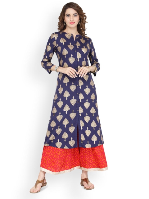 

Varanga Women Navy Blue & Pink Printed Kurta with Palazzos