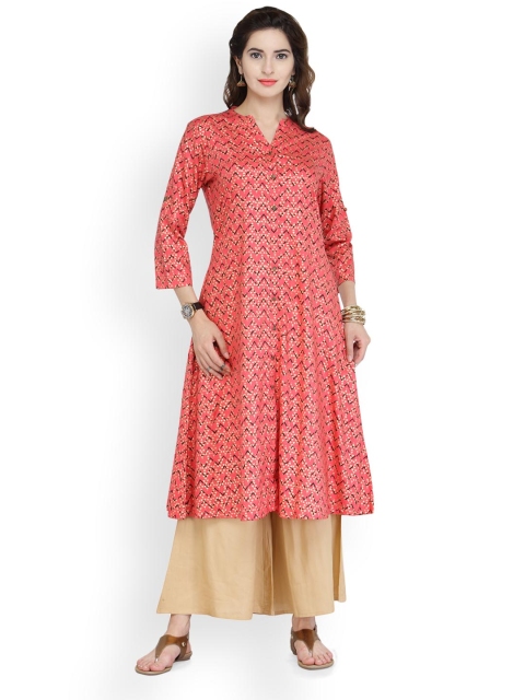 

Varanga Women Peach-Coloured & Beige Printed Kurta with Palazzos