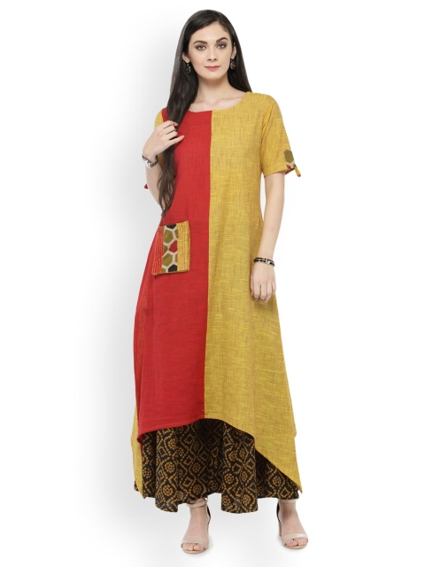 

Varanga Women Red & Mustard Yellow Colourblocked Kurta with Palazzos