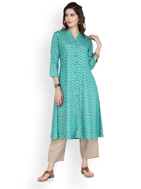 

Varanga Women Green & Beige Printed Kurta with Trousers