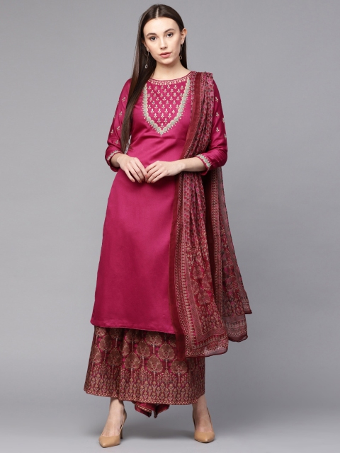 

Saree mall Magenta Embroidered Unstitched Dress Material