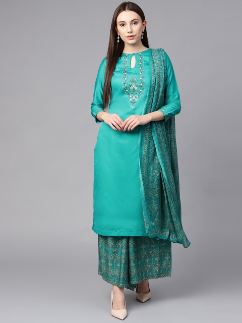 

Saree mall Turquoise Blue Embroidered Unstitched Dress Material