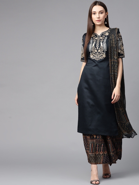 

Saree mall Navy Blue Embroidered Unstitched Dress Material