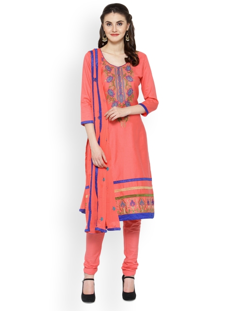 

Kvsfab Coral Pink Cotton Blend Unstitched Dress Material