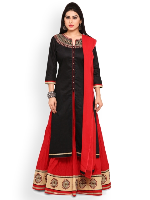 

Kvsfab Black & Red Cotton Blend Semi-Stitched Dress Material