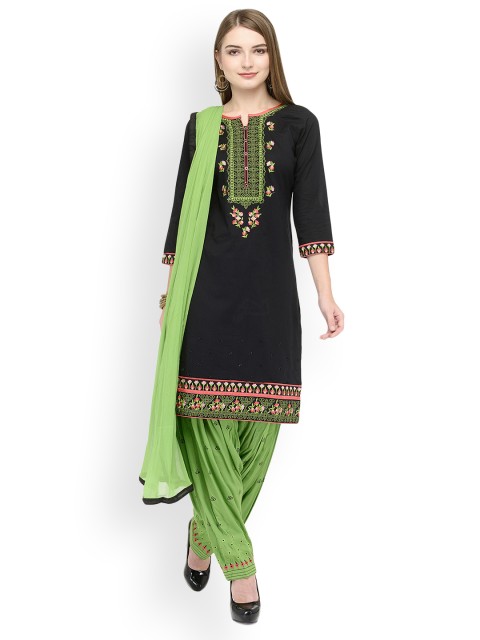 

Kvsfab Black & Green Cotton Blend Unstitched Dress Material