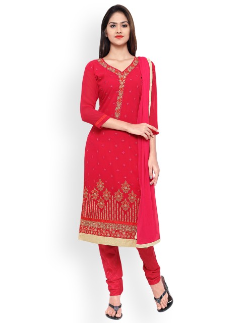 

Kvsfab Red & Pink Poly Georgette Unstitched Dress Material