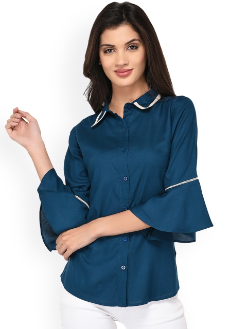 

PURYS Women Blue Regular Fit Solid Casual Shirt