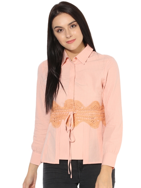 

Magzayra Women Peach-Coloured Regular Fit Striped Casual Shirt