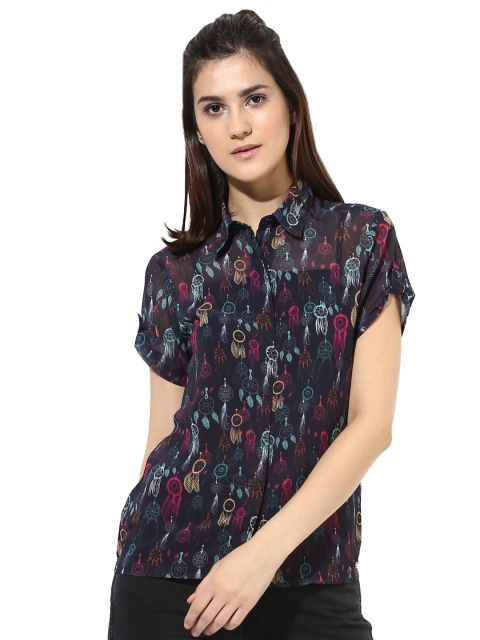 

Magzayra Women Navy Regular Fit Printed Casual Shirt, Navy blue