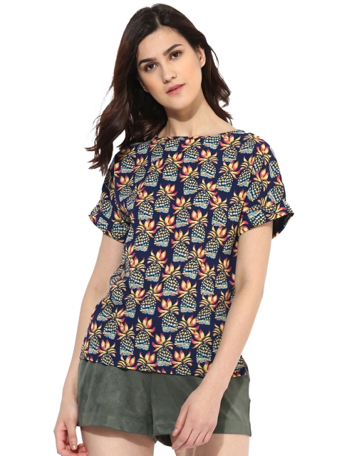 

Magzayra Women Blue & Yellow Printed Top