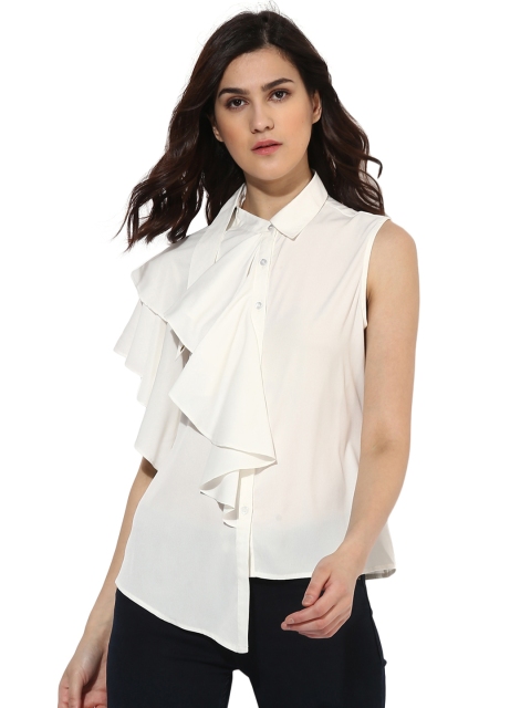 

Magzayra Women White Solid Shirt Style Top
