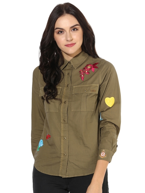 

Magzayra Women Olive Green Regular Fit Solid Casual Shirt
