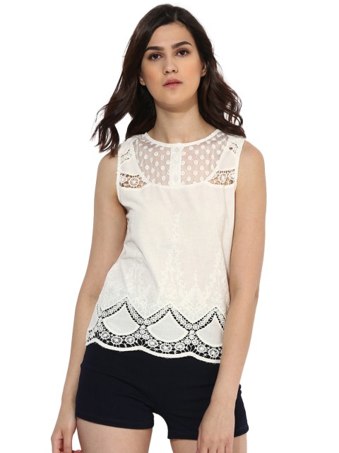 

Magzayra Women Off-White Self Design Top