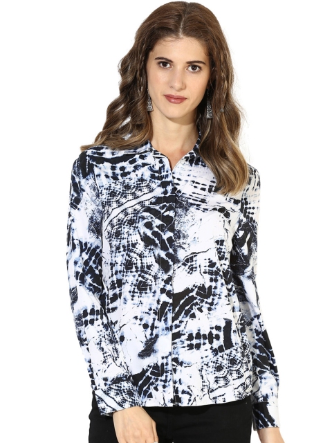 

Magzayra Women White & Black Regular Fit Printed Casual Shirt