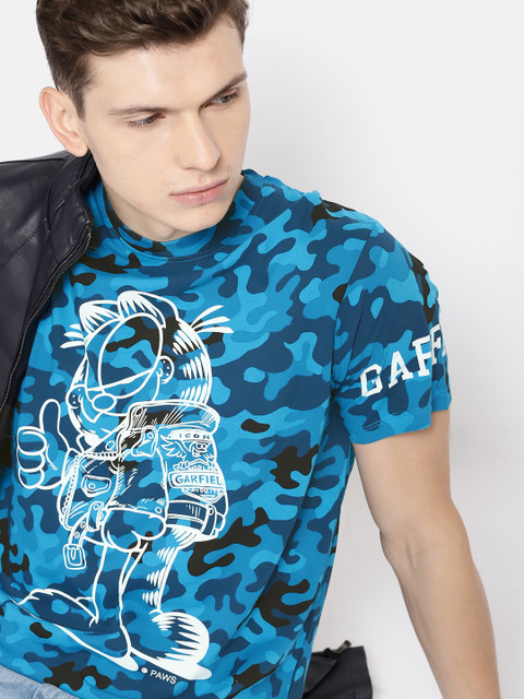 

Kook N Keech Garfield Men Blue & Black Printed Round Neck T-shirt