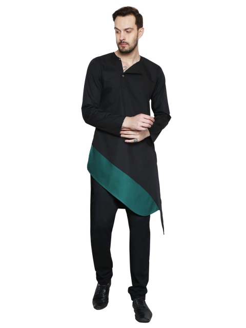 

Zotw Men Black Colourblocked Straight Kurta