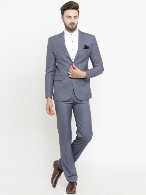 

LUXURAZI Grey Solid Single-Breasted Formal Suit