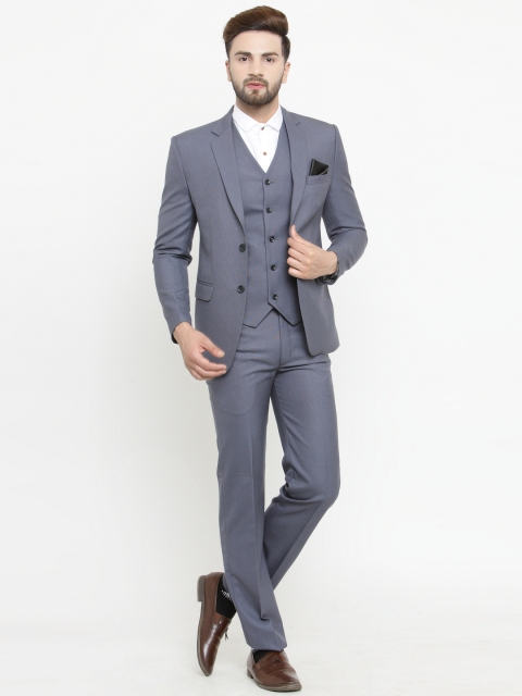 

LUXURAZI Grey Solid Single-Breasted Formal Suit