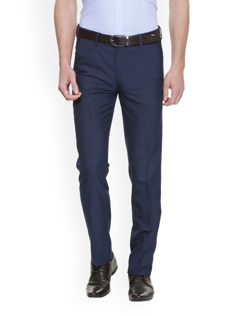 

Van Heusen Men Navy Blue Slim Fit Self Design Formal Trousers