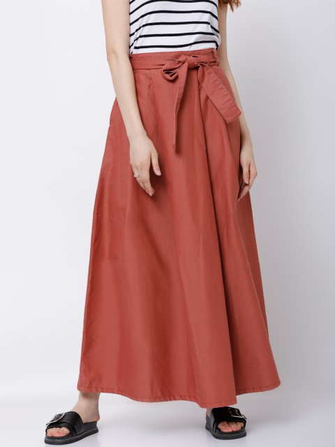 

Tolyo Talkies Women Rust A-Line Pleated Maxi Pure Cotton Skirt
