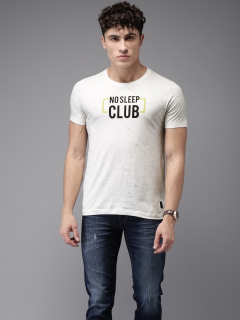 

Flying Machine Men Off-White Printed Round Neck T-shirt