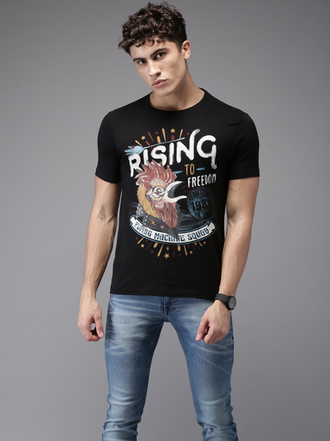 

Flying Machine Men Black Printed Round Neck T-shirt