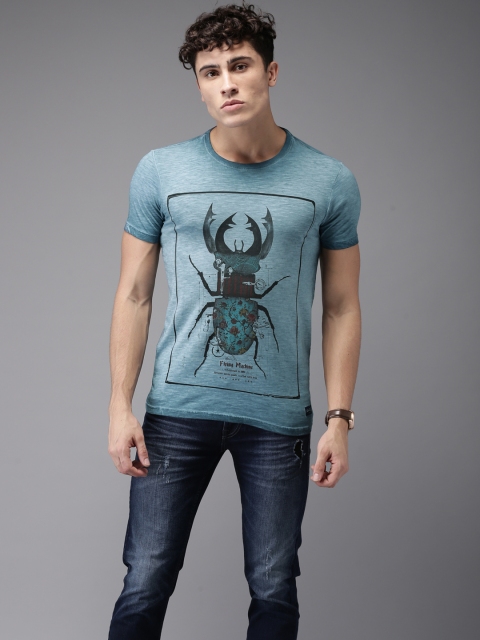 

Flying Machine Men Blue Printed Round Neck T-shirt