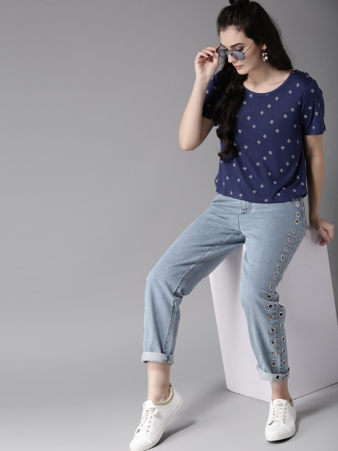 

Moda Rapido Women Navy Blue Printed Round Neck T-shirt