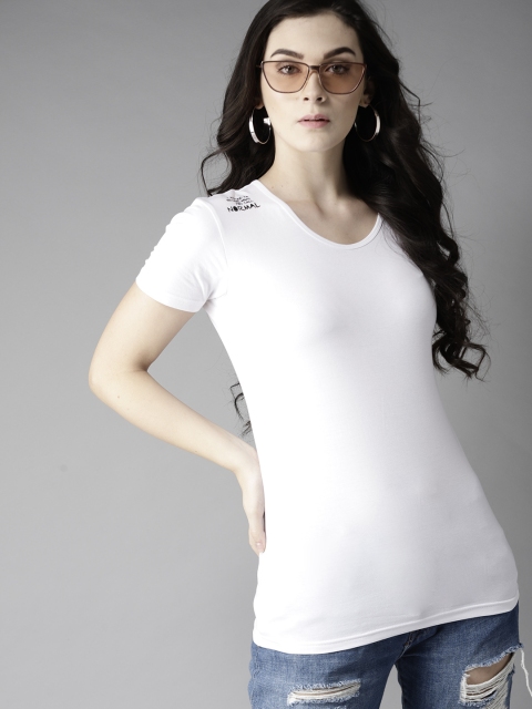 

Moda Rapido Women White Solid Round Neck T-shirt