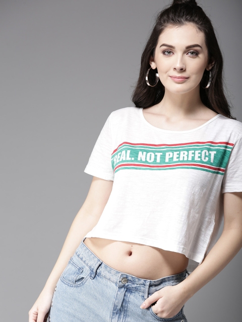 

Moda Rapido Women White Printed Round Neck T-shirt