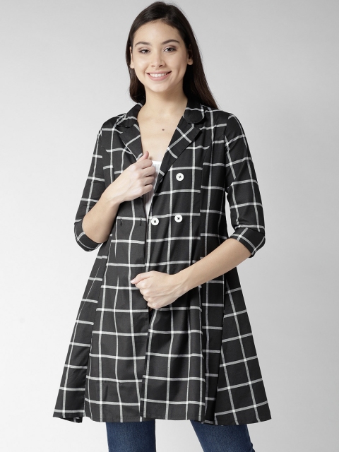 

Style Quotient by noi Women Black Checked Longline Tailored Jacket