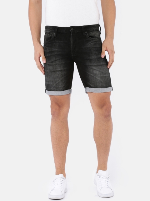 

Jack & Jones Men JJI Black Regular Fit Washed Denim Shorts