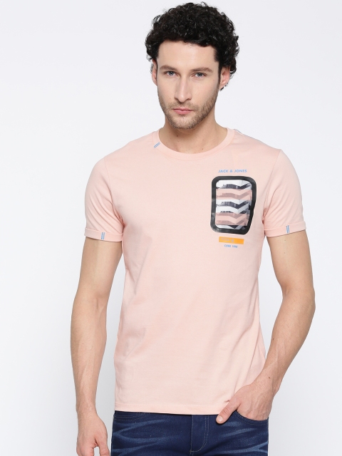 

Jack & Jones Men Pink Printed Regular Fit Round Neck T-shirt