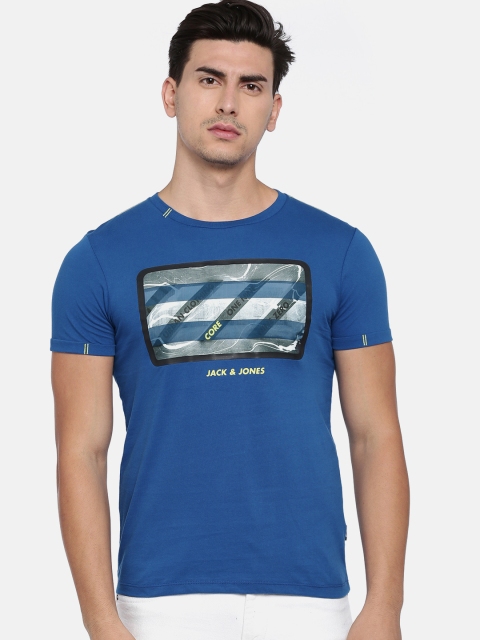 

Jack Jones Men Blue Printed Slim Fit Round Neck Pure Cotton T-shirt