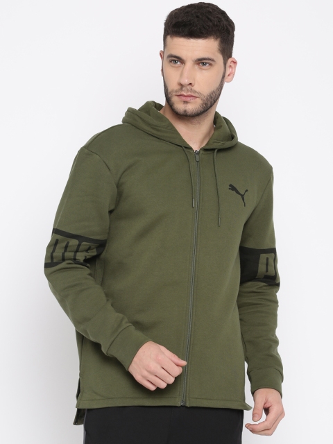 

Puma Men Olive Green Solid Hooded Sweatshirt