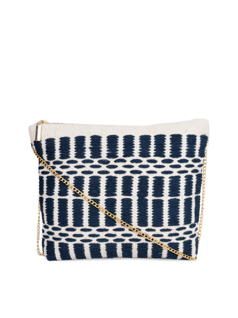 

Diwaah Navy Blue & Off-White Self-Design Sling Bag