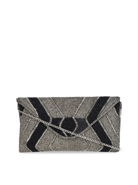 

Diwaah Silver-Toned & Black Embroidered Clutch