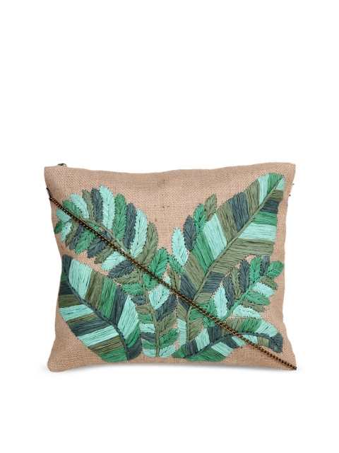 

Diwaah Beige & Green Self Design Sling Bag