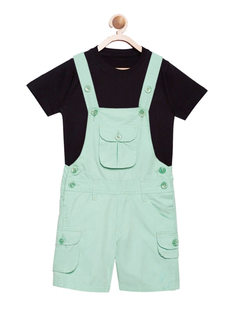 

FirstClap Unisex Black & Green Solid T-shirt with Dungrees