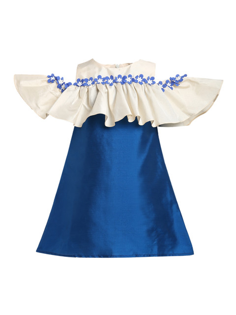 

A Little Fable Girls Navy Blue Cold-shoulder Petite Dress