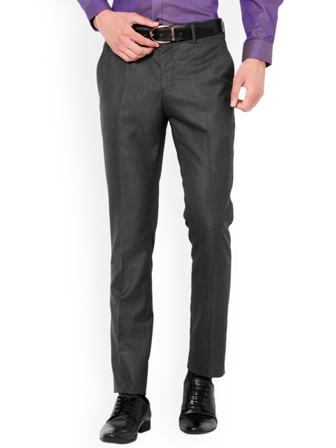 

V Dot Men Grey Slim Fit Checked Formal Trousers