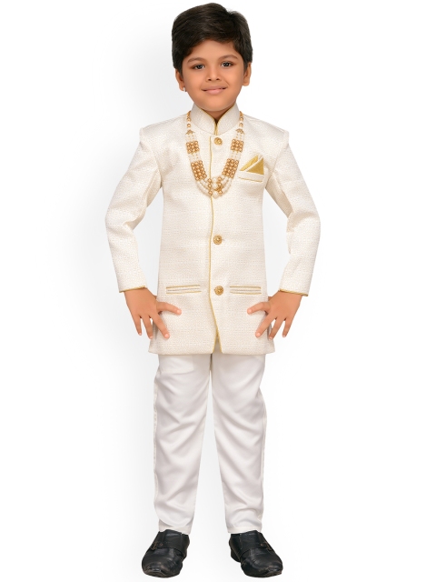 

Aj DEZInES Boys Cream-Coloured Sherwani Set