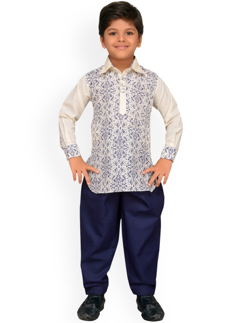 

Aj DEZInES Boys White & Blue Printed Kurta with Salwar