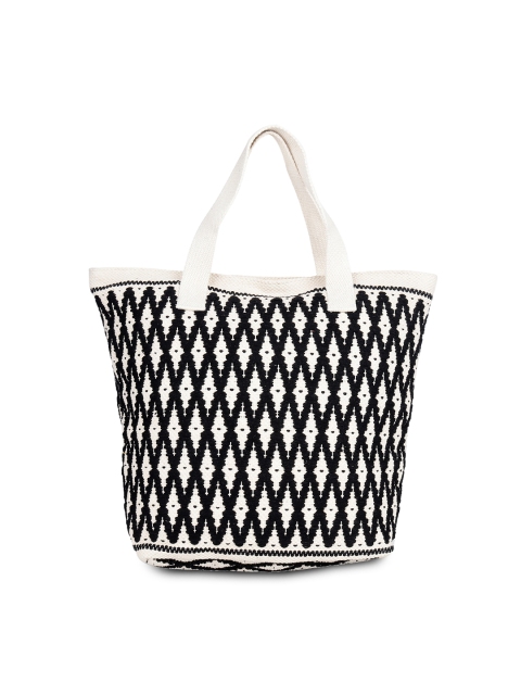

Diwaah White & Black Self Design Tote Bag