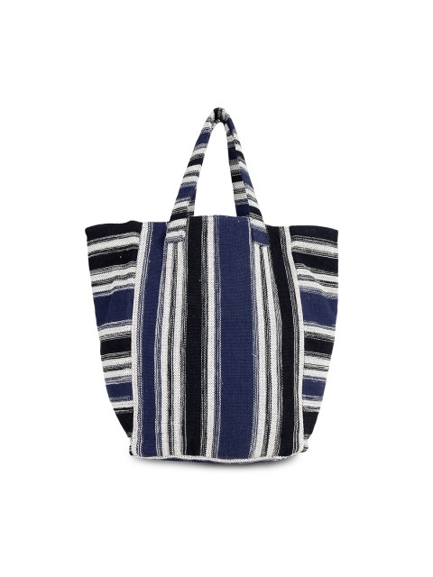 

Diwaah White & Navy Blue Self Design Tote Bag